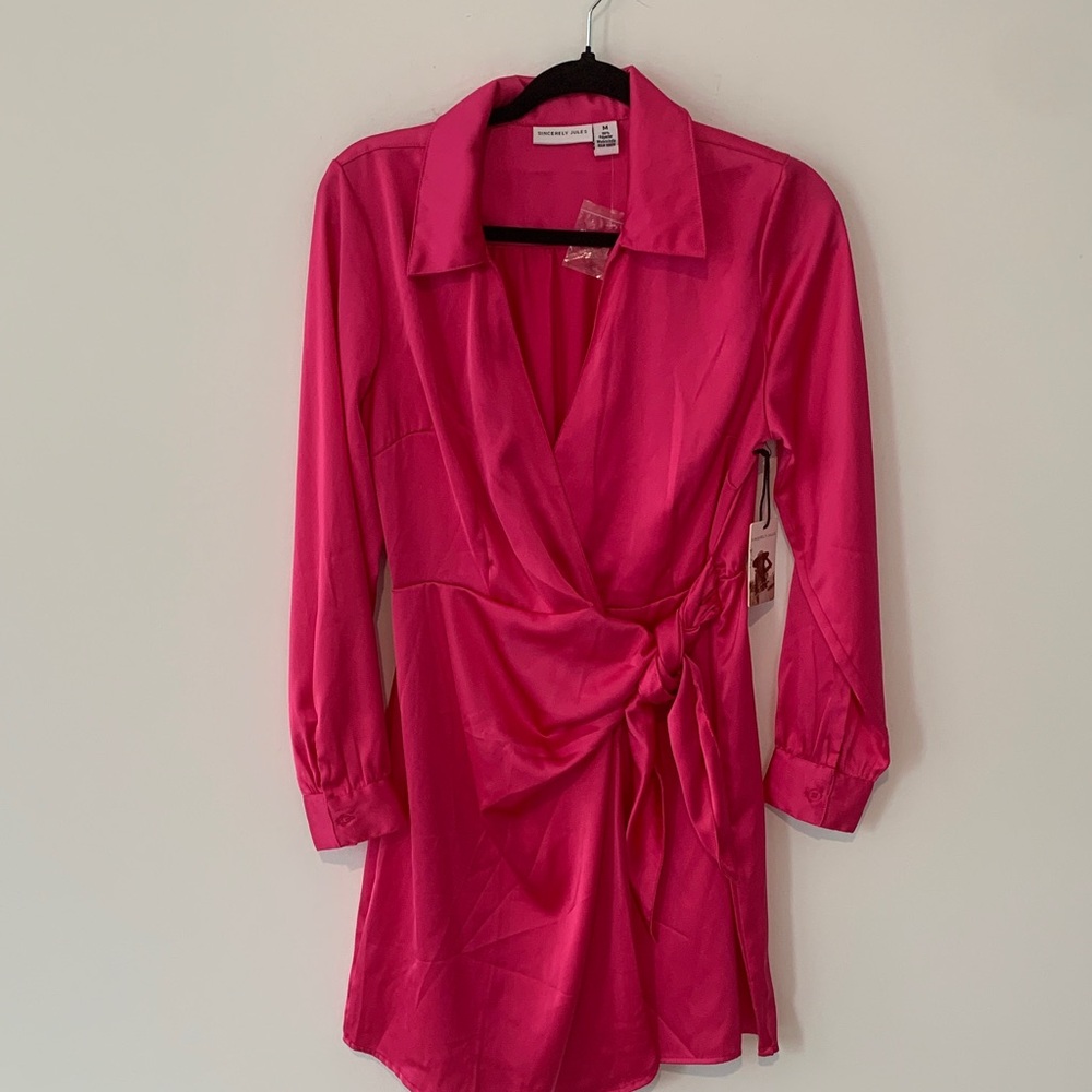 Sincerely Jules satin Pink Wrap Dress medium nwt
